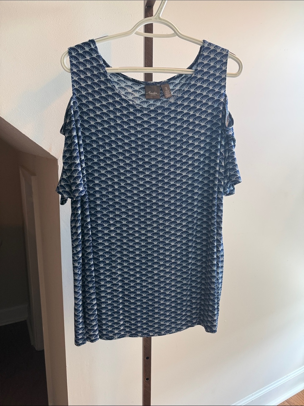 Chico's Navy Blue Geometric Cold-Shoulder Tunic